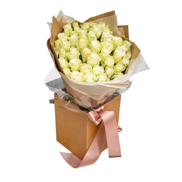 50 Hand-Tied White Roses Bouquet