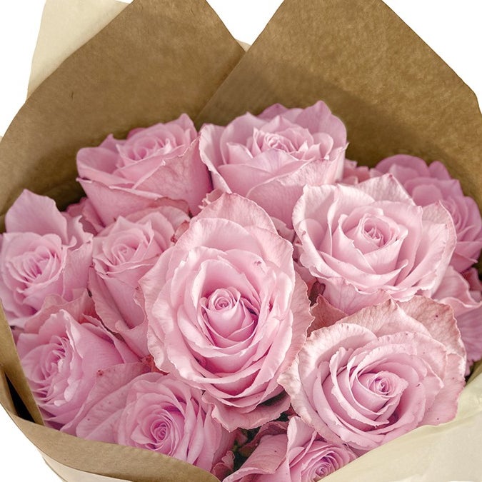 12 Hand-Tied Pink Roses Bouquet