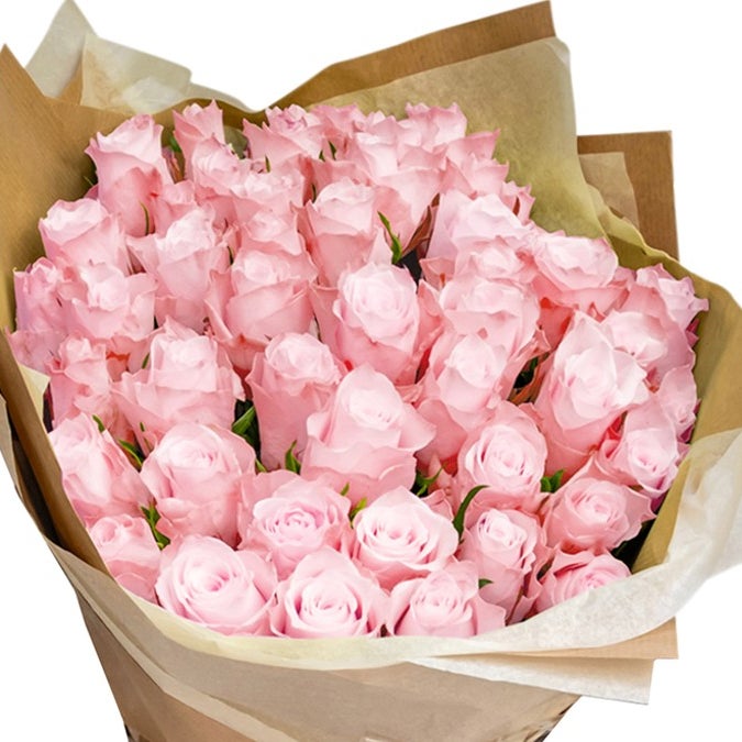 50 Hand-Tied Pink Roses Bouquet