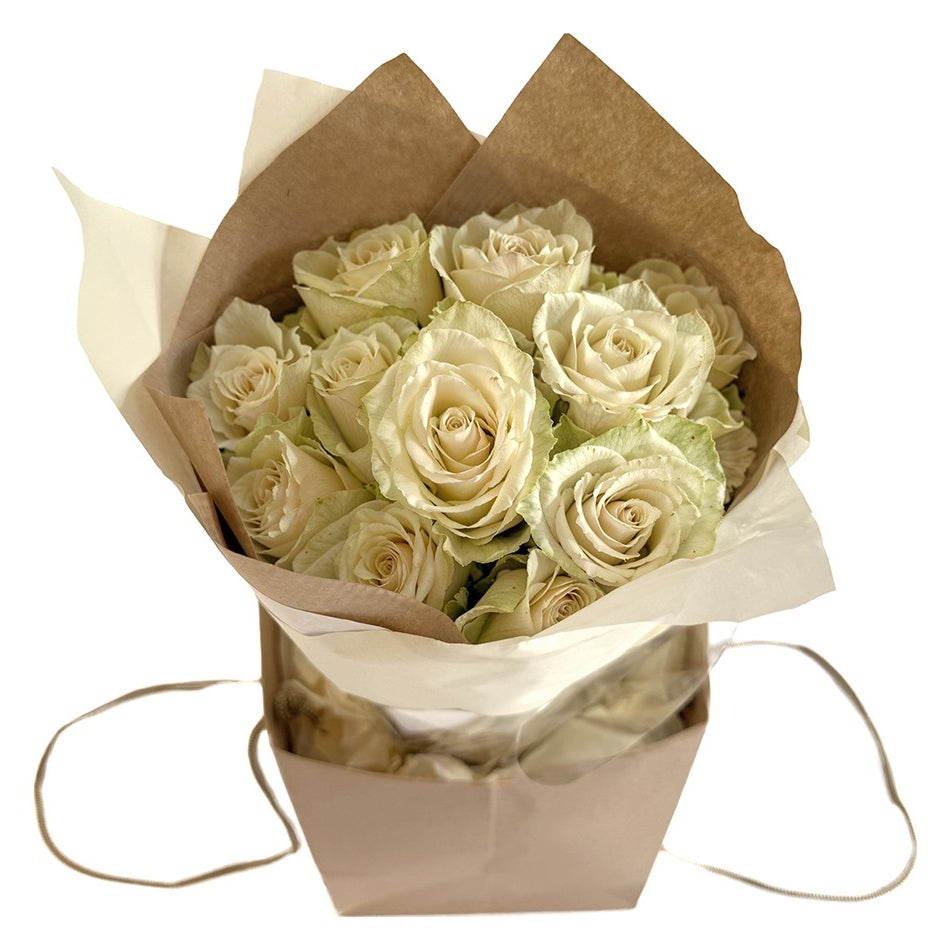 12 Hand-Tied White Roses Bouquet
