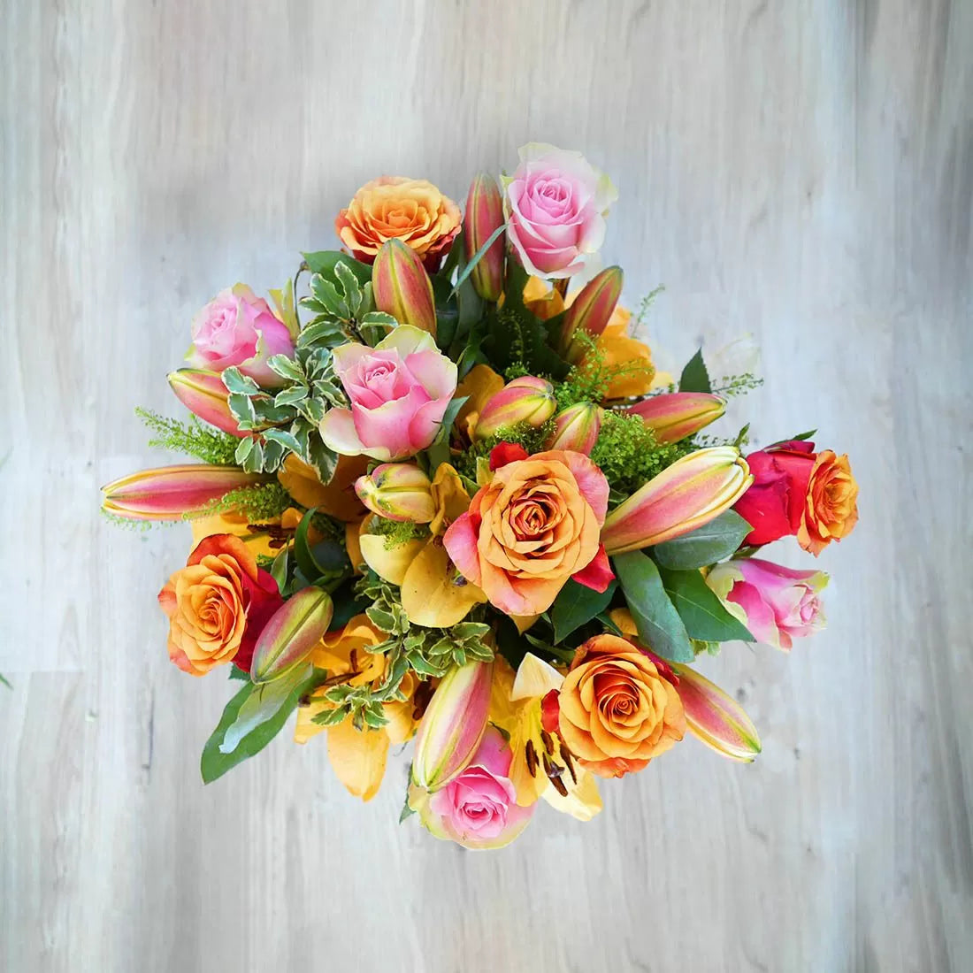 Peach Lily and Rose Bouquet